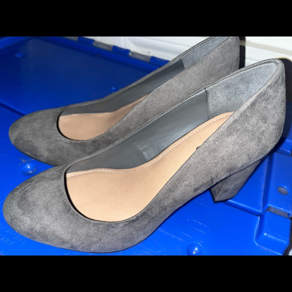 Gray block heels